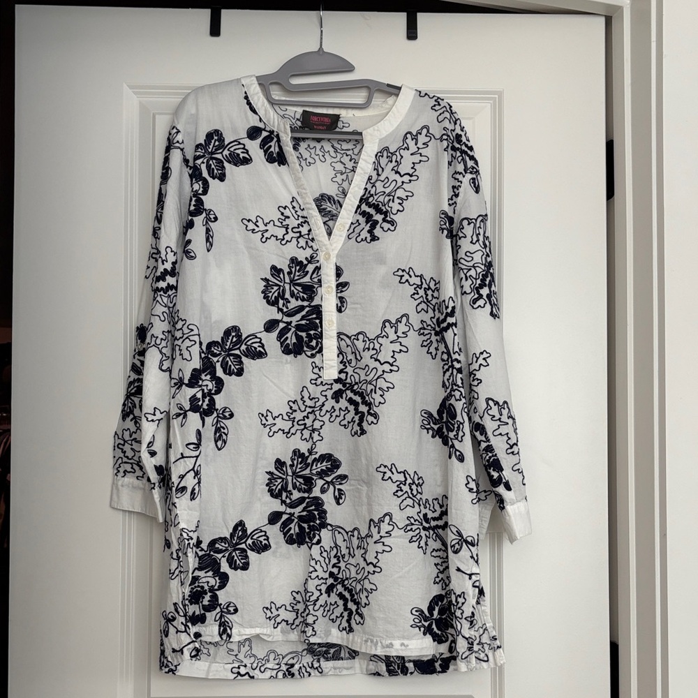 Forcynthia Navy Blue and White Floral Swim Coverup